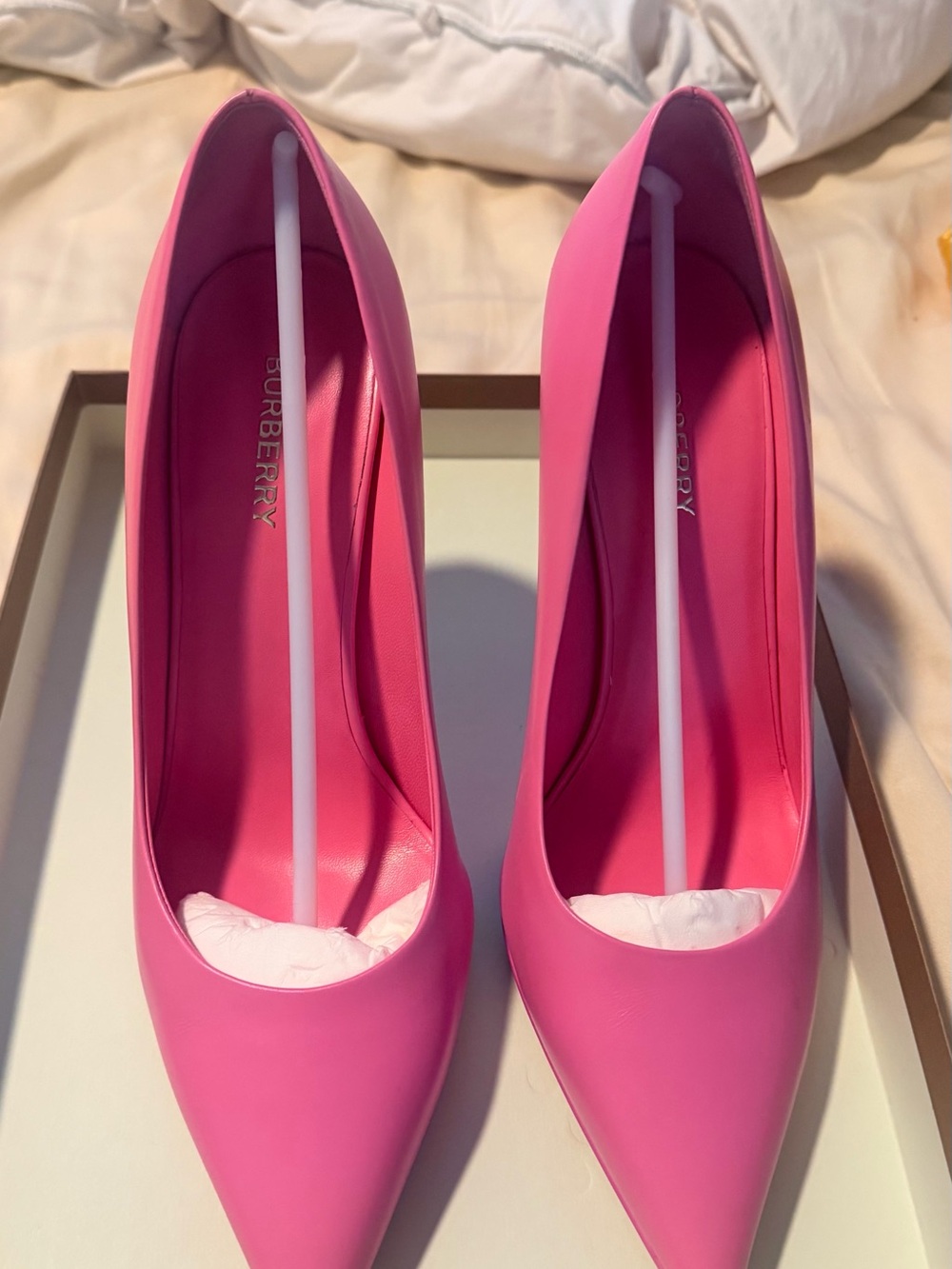 Burberry Pink Pointed-Toe Leather Pumps